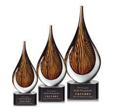 Barcelo Black on Paragon Base Tear Drop Glass Award - Art Glass Awards