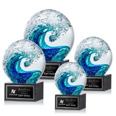 Surfside Globe on Square Marble Glass Award - Crystal Awards