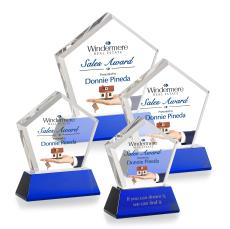 Genosee Full Color Blue on Base Polygon Crystal Award - Awards and Gifts
