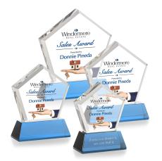 Genosee Full Color Sky Blue on Base Polygon Crystal Award - Awards and Gifts