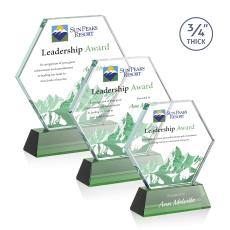 Pickering on Newhaven Full Color Green Polygon Crystal Award - Full Color Imprint