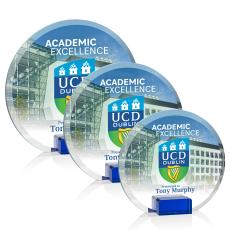 Bowie Full Color Blue Circle Crystal Award - Full Color Imprint