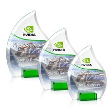 Romy Full Color Green Flame Crystal Award - Full Color Imprint
