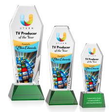 Romford Full Color Green on Base Towers Crystal Award - Full Color Imprint