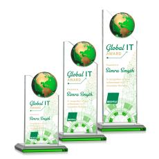 Arden  Full Color Green/Gold Globe Crystal Award - Full Color Imprint