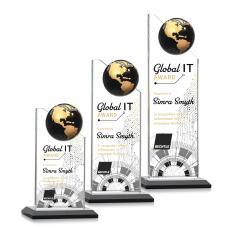 Arden Full Color Black/Gold Globe Crystal Award - Full Color Imprint