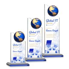 Arden Full Color Blue/Gold Globe Crystal Award - Full Color Imprint