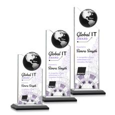 Arden Full Color Black/Silver Globe Crystal Award - Full Color Imprint