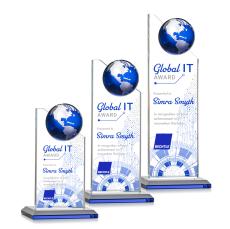 Arden Full Color Blue/Silver Globe Crystal Award - Full Color Imprint