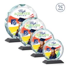 Centura Full Color Black Circle Crystal Award - Full Color Imprint