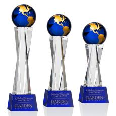 Havant Blue/Gold Globe Crystal Award - Crystal Awards