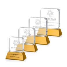 Flamborough Amber on Base Square / Cube Crystal Award - Desktop Awards