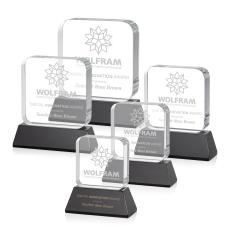 Flamborough Black on Base Square / Cube Crystal Award - Desktop Awards