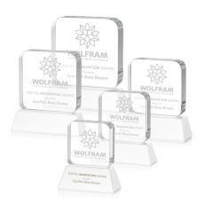 Flamborough White on Base Square / Cube Crystal Award - Desktop Awards