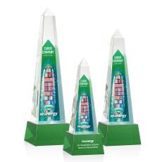 Master Full Color Green on Base Obelisk Crystal Award - Full Color Imprint