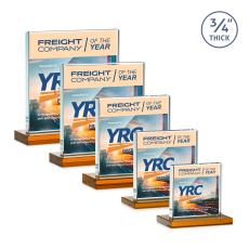 Terra Full Color Amber Square / Cube Crystal Award - Desktop Awards