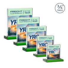 Terra Full Color Green Square / Cube Crystal Award - Desktop Awards