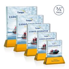 Terra Full Color Amber on Newhaven Square / Cube Crystal Award - Desktop Awards