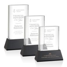Merit Black on Base Rectangle Crystal Award - Crystal Awards