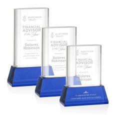 Merit Blue on Base Rectangle Crystal Award - Crystal Awards