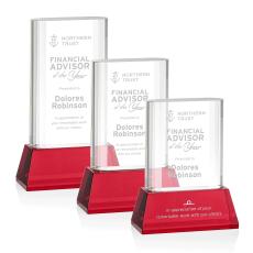 Merit Red on Base Rectangle Crystal Award - Crystal Awards