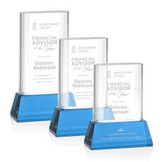 Merit Sky Blue on Base Rectangle Crystal Award - Crystal Awards