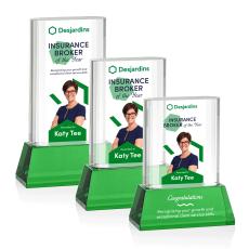 Merit Full Color Green on Base Rectangle Crystal Award - Full Color Imprint