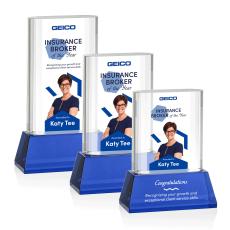 Merit Full Color Blue on Base Rectangle Crystal Award - Crystal Awards