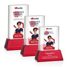 Merit Full Color Red on Base Rectangle Crystal Award - Full Color Imprint