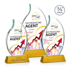 Croydon Full Color Amber on Newhaven Base Flame Crystal Award - Crystal Awards