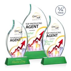 Croydon Full Color Green on Newhaven Base Flame Crystal Award - Full Color Imprint