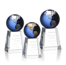 Heathcote Blue/Gold Globe Crystal Award - Awards and Trophies