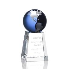 Heathcote Blue/Silver Globe Crystal Award - Crystal Awards