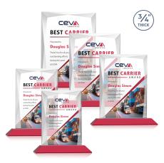 Messina Full Color Red Rectangle Crystal Award - Full Color Imprint
