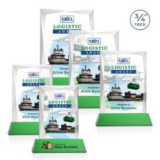 Messina Full Color Green on Newhaven Base Rectangle Crystal Award - Full Color Imprint