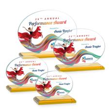 Austin (Horiz) Full Color Amber Circle Crystal Award - Full Color Imprint