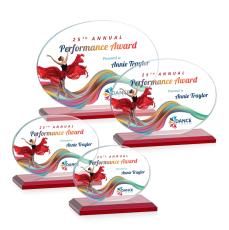 Austin (Horiz) Full Color Red  Circle Crystal Award - Full Color Imprint