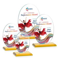 Austin (Vert) Full Color Amber Circle Crystal Award - Full Color Imprint