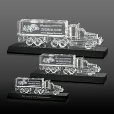 Crystal 18 Wheeler on Base 3D - Black - Crystal Awards