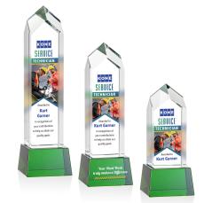 Clarington Full Color Green on Base Towers Crystal Award - Full Color Imprint