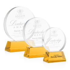 Glenwood Amber on Base Circle Crystal Award - Crystal Awards