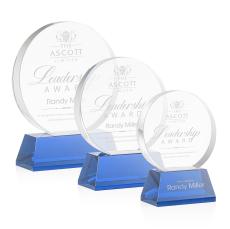 Glenwood Blue on Base Circle Crystal Award - Crystal Awards