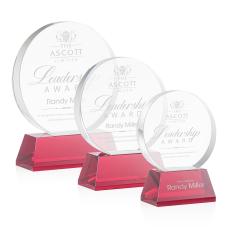 Glenwood Red on Base Circle Crystal Award - Crystal Awards