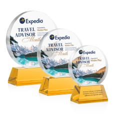 Glenwood Vividprint Amber on Base Circle Crystal Award - Full Color Imprint