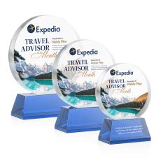 Glenwood Vividprint Blue on Base Circle Crystal Award - Full Color Imprint