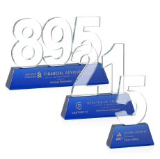 Milestone Optical Blue Number Crystal Award - Full Color Imprint