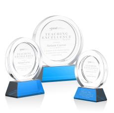 Templeton Sky Blue on Base Circle Crystal Award - Awards and Trophies