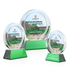Templeton Full Color Green on Base Circle Crystal Award - Full Color Imprint