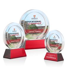 Templeton Full Color Red on Base Circle Crystal Award - Full Color Imprint