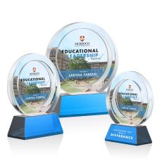 Templeton Full Color Sky Blue on Base Circle Crystal Award - Full Color Imprint